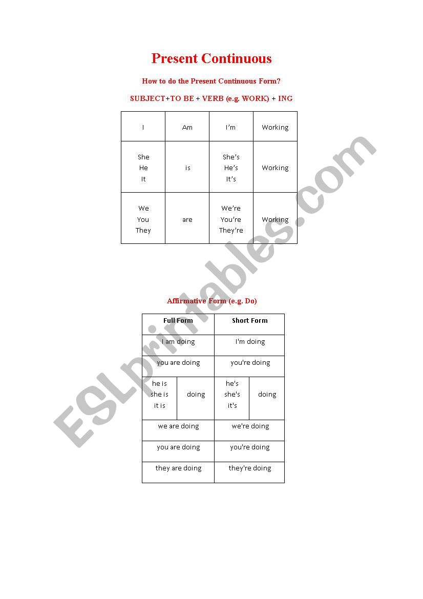 Present Continuous worksheet