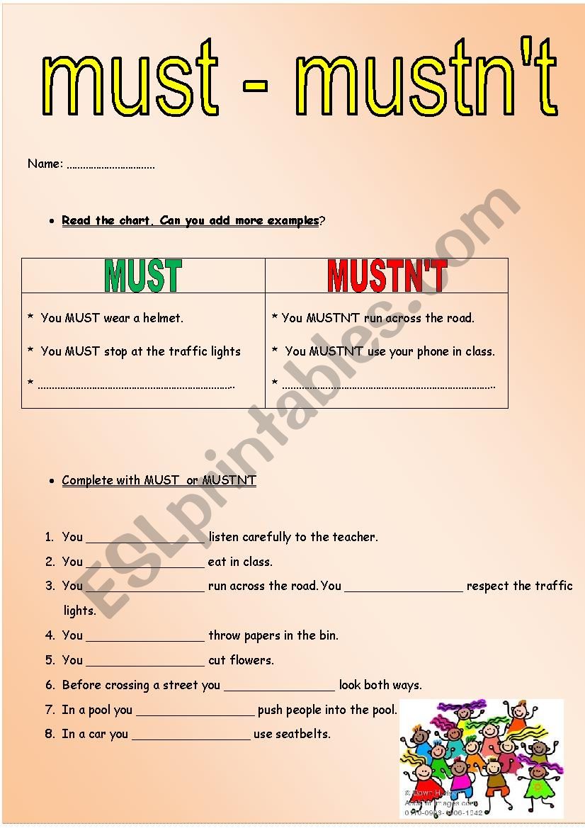 Must Mustnt worksheet