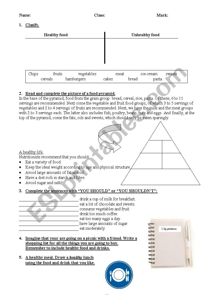 Healthy eating worksheet