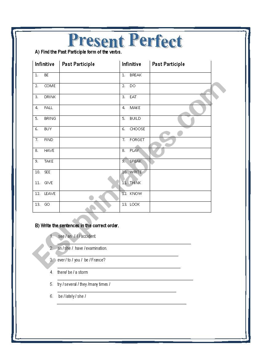 Present Perfect Practice worksheet