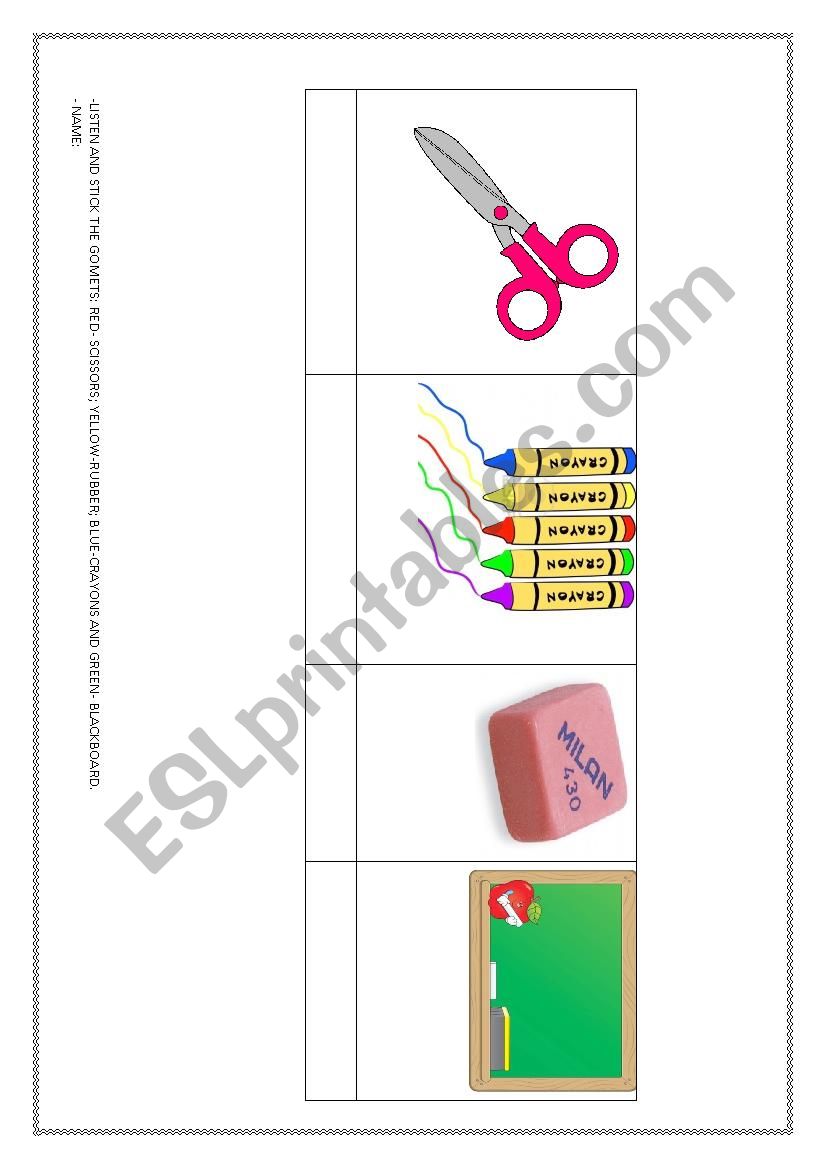 Classroom items worksheet