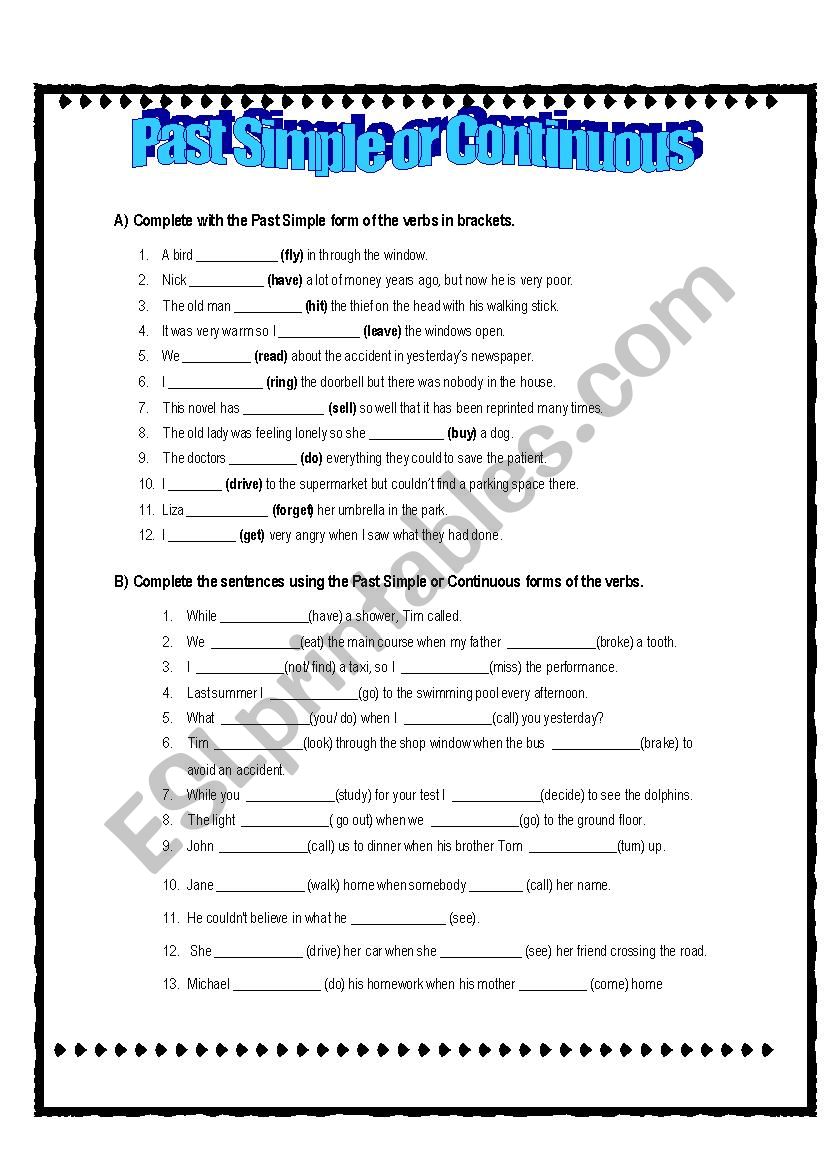 Past simple or Continuous  worksheet