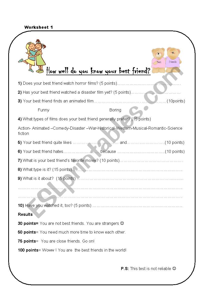 best friend worksheet