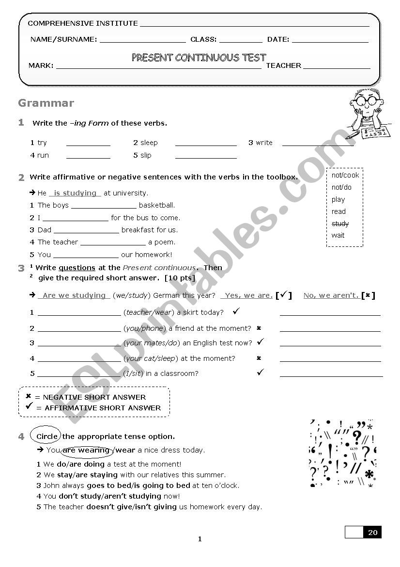 PRESENT CONTINUOUS worksheet