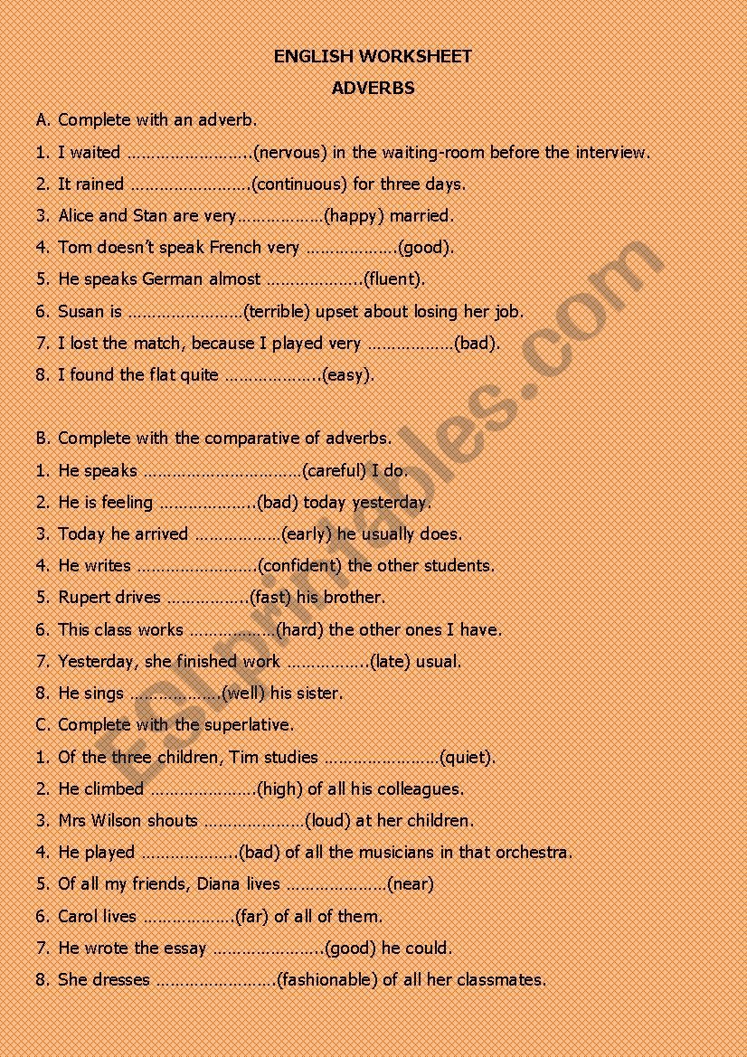 Adverbs worksheet