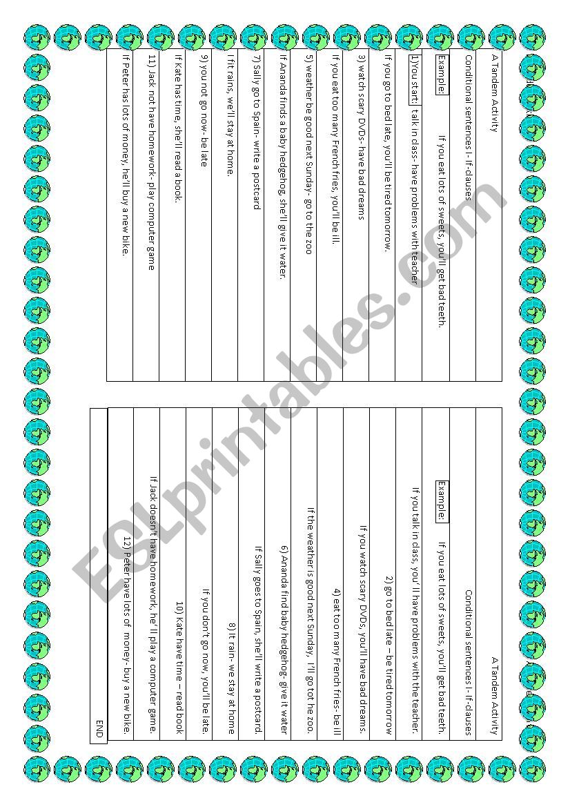 A tandem activity worksheet