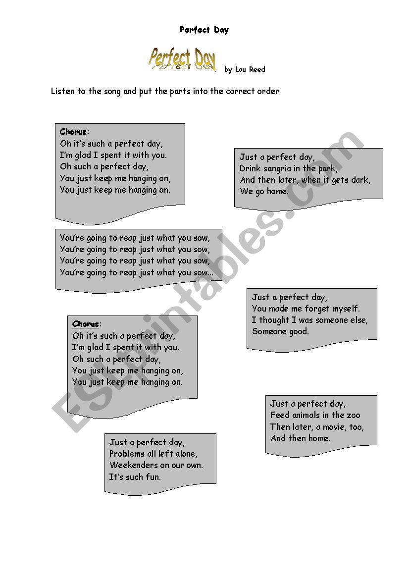 Song Perfect Day worksheet