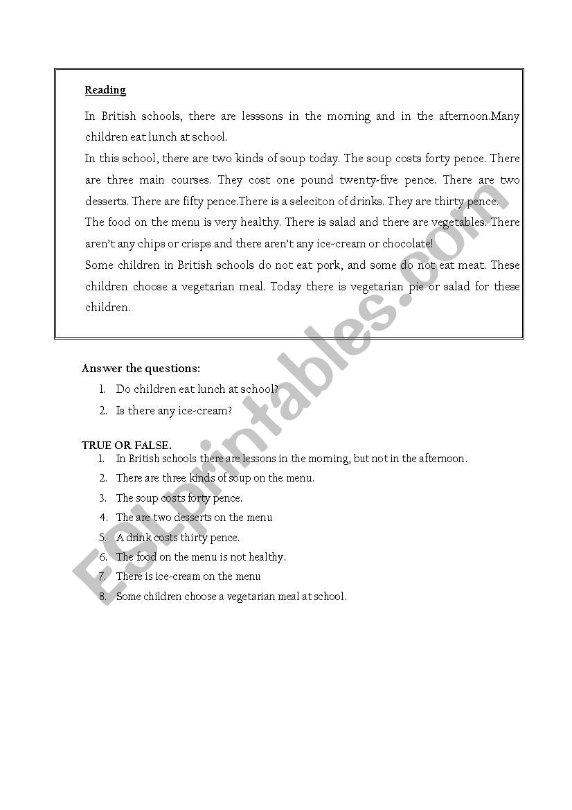 READ AND ANSWER  worksheet