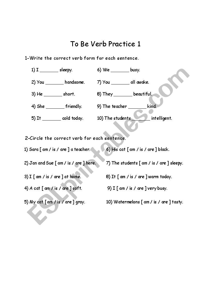 verb be worksheet worksheet