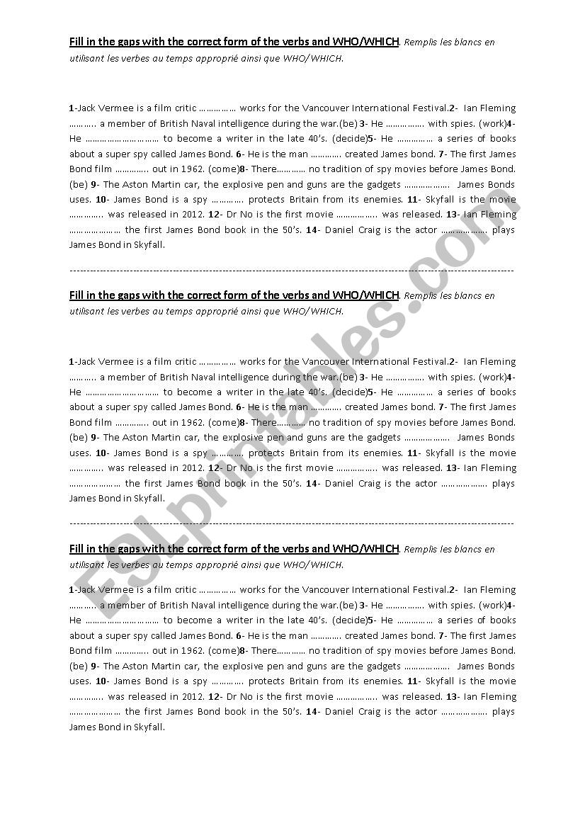 Verb tenses exercice worksheet