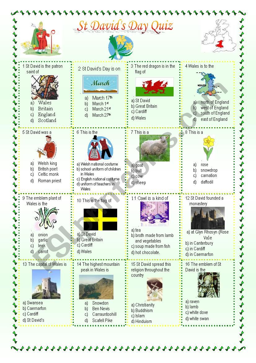 St Davids Day Quiz worksheet