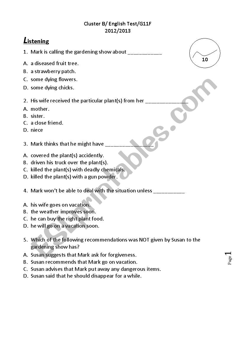 End Of a Semester Test worksheet