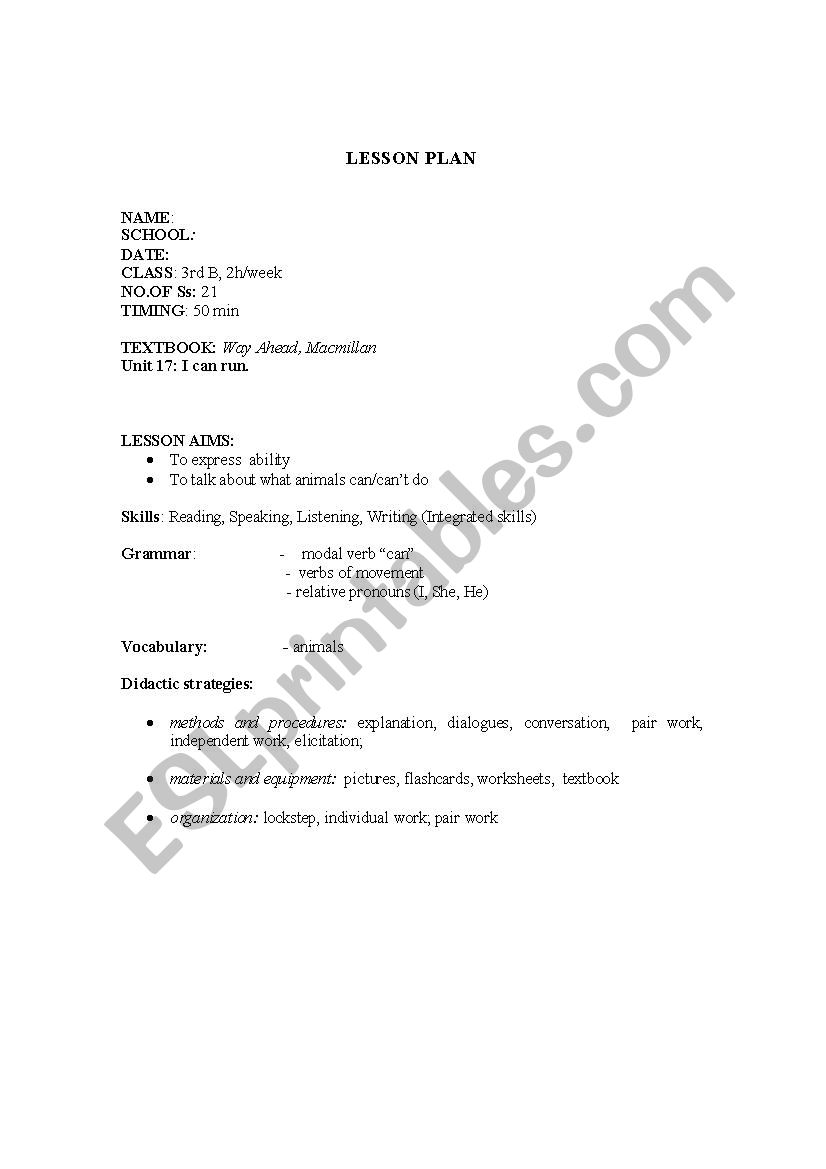 I can run! worksheet