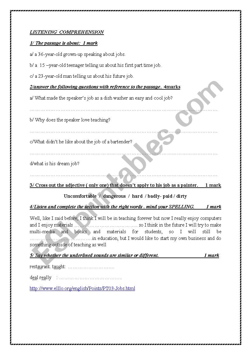 listening test about jobs worksheet