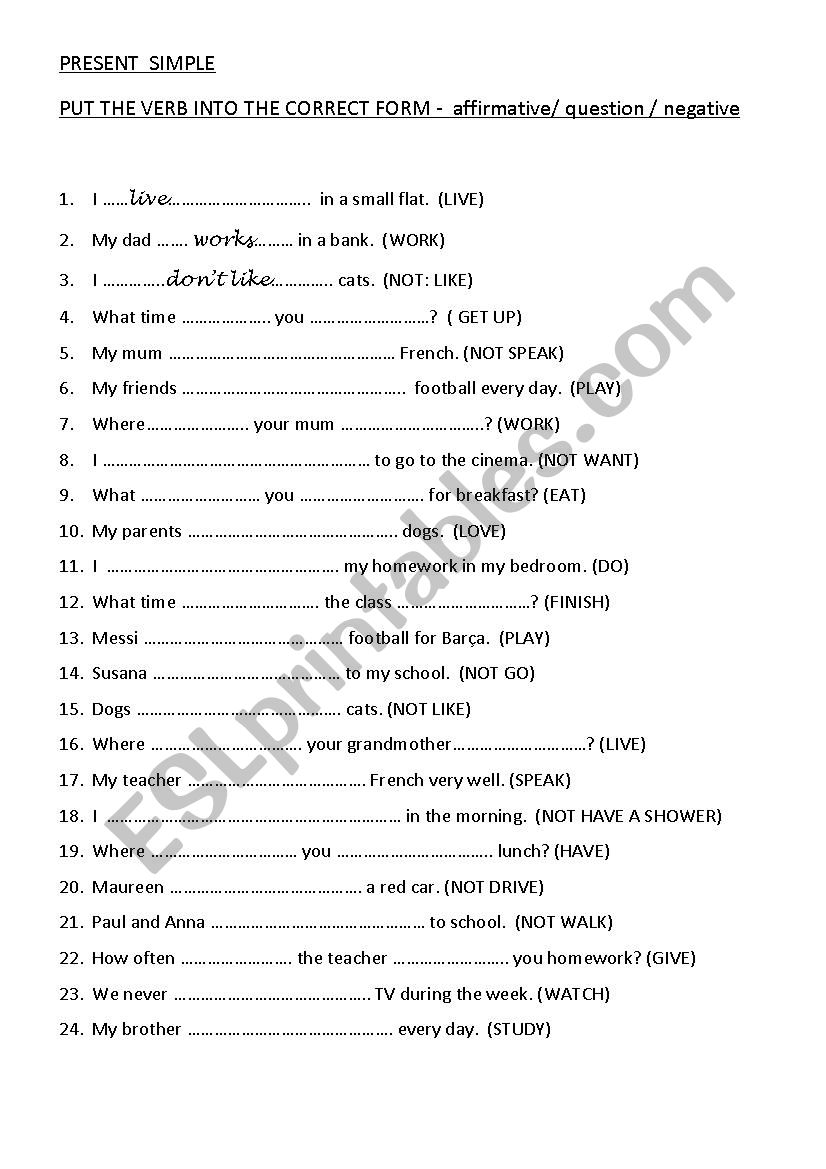 PRESENT SIMPLE worksheet