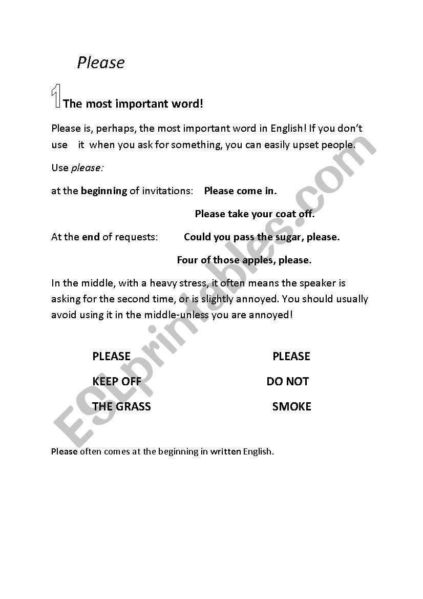 Survival English: Please worksheet