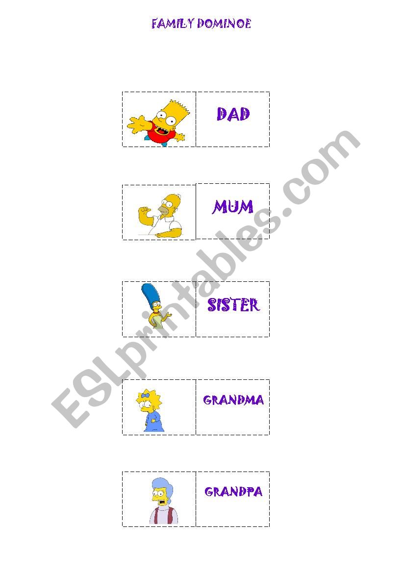 Family dominoe 2 worksheet