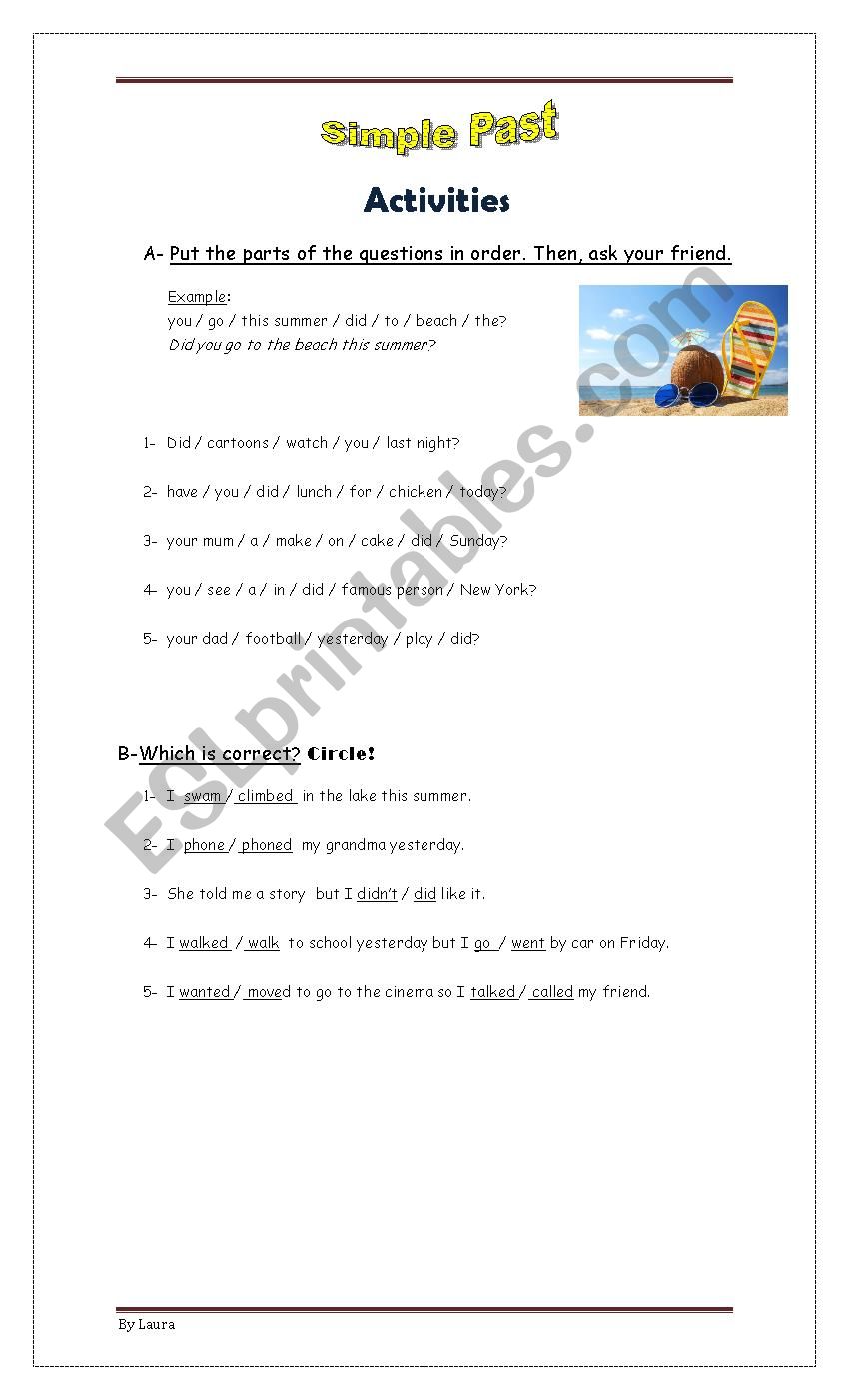Simple Past - Language and writing activities.