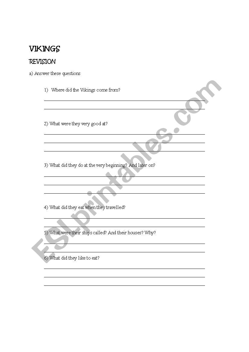 Vikings worksheet