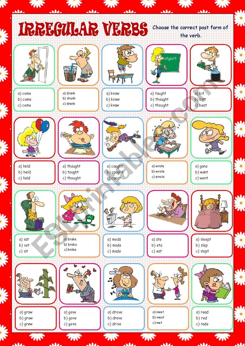 Irregular Verbs Multiple Choice