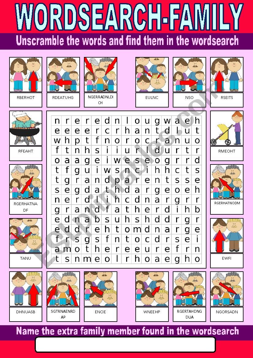 Family Wordsearch worksheet