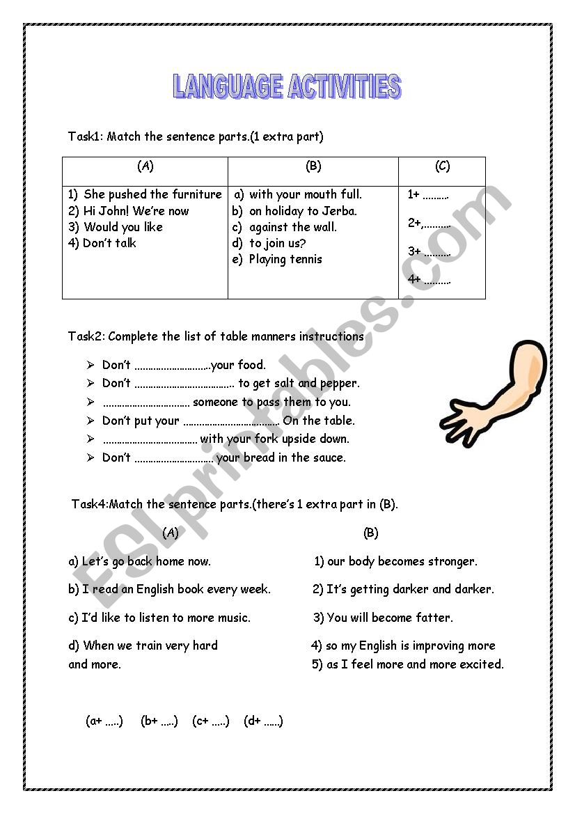 8th.f language activities worksheet