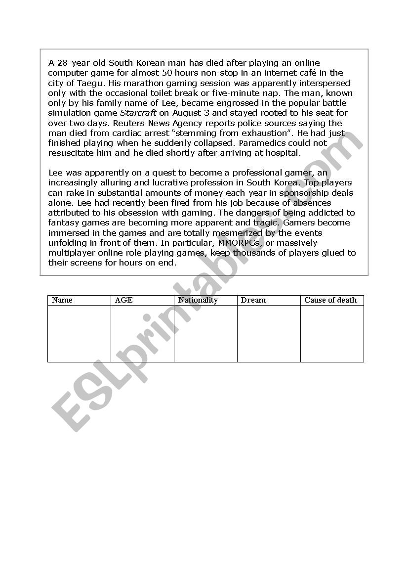 reading comprehension  worksheet