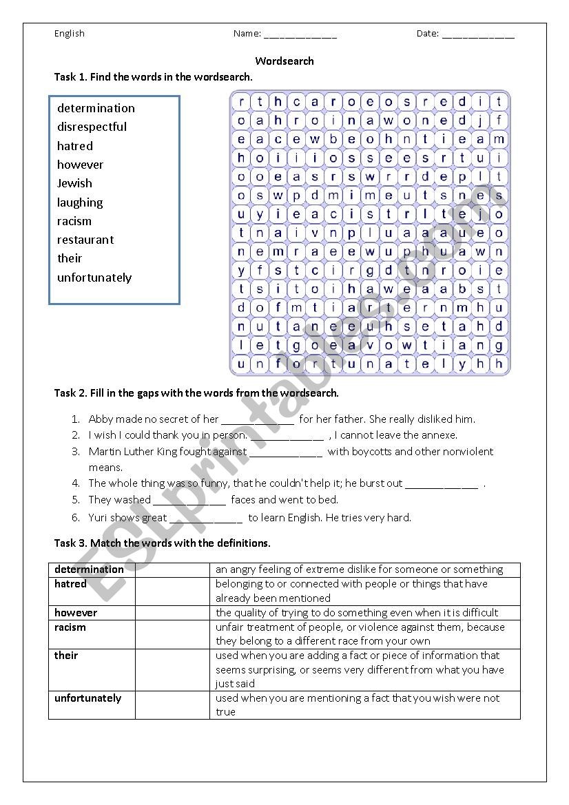 War - Word search spelling worksheet