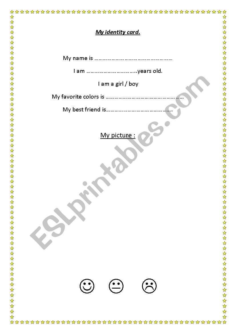 Identity Card worksheet