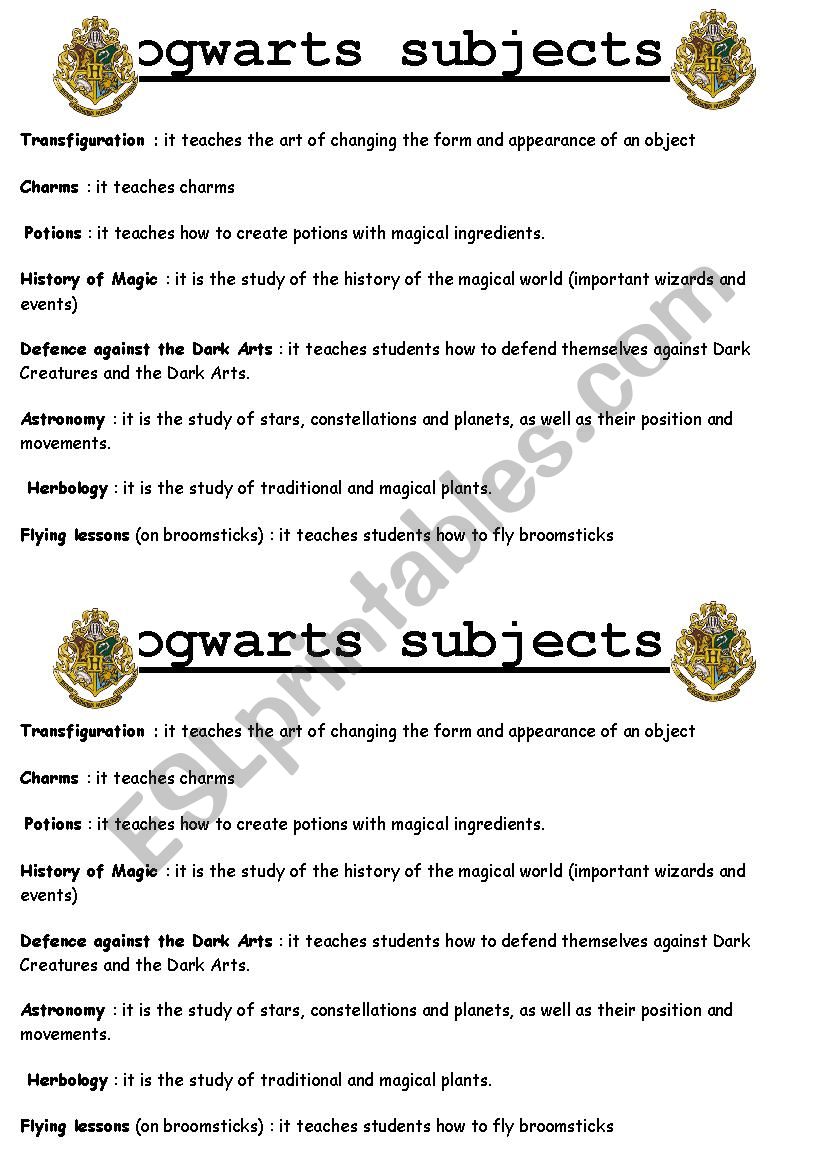 Hogwarts subjects - secret code game