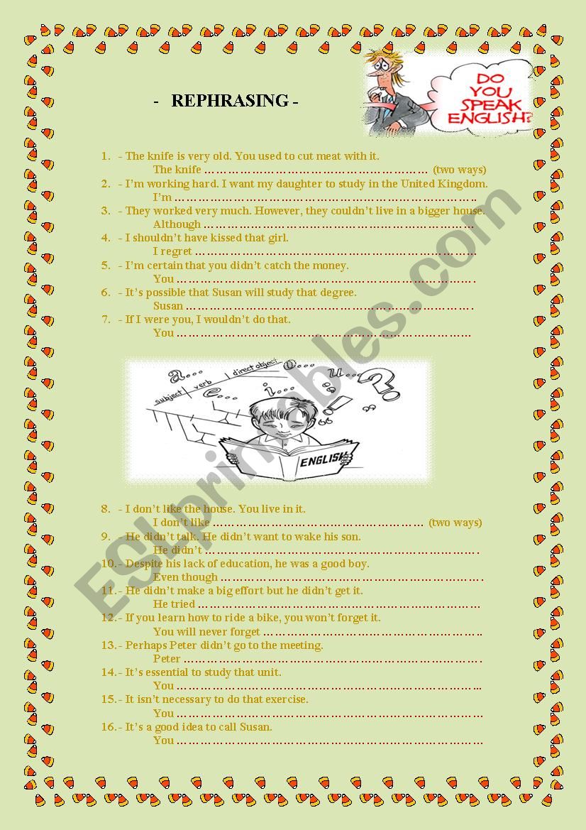 REPHRASING (English grammar) worksheet