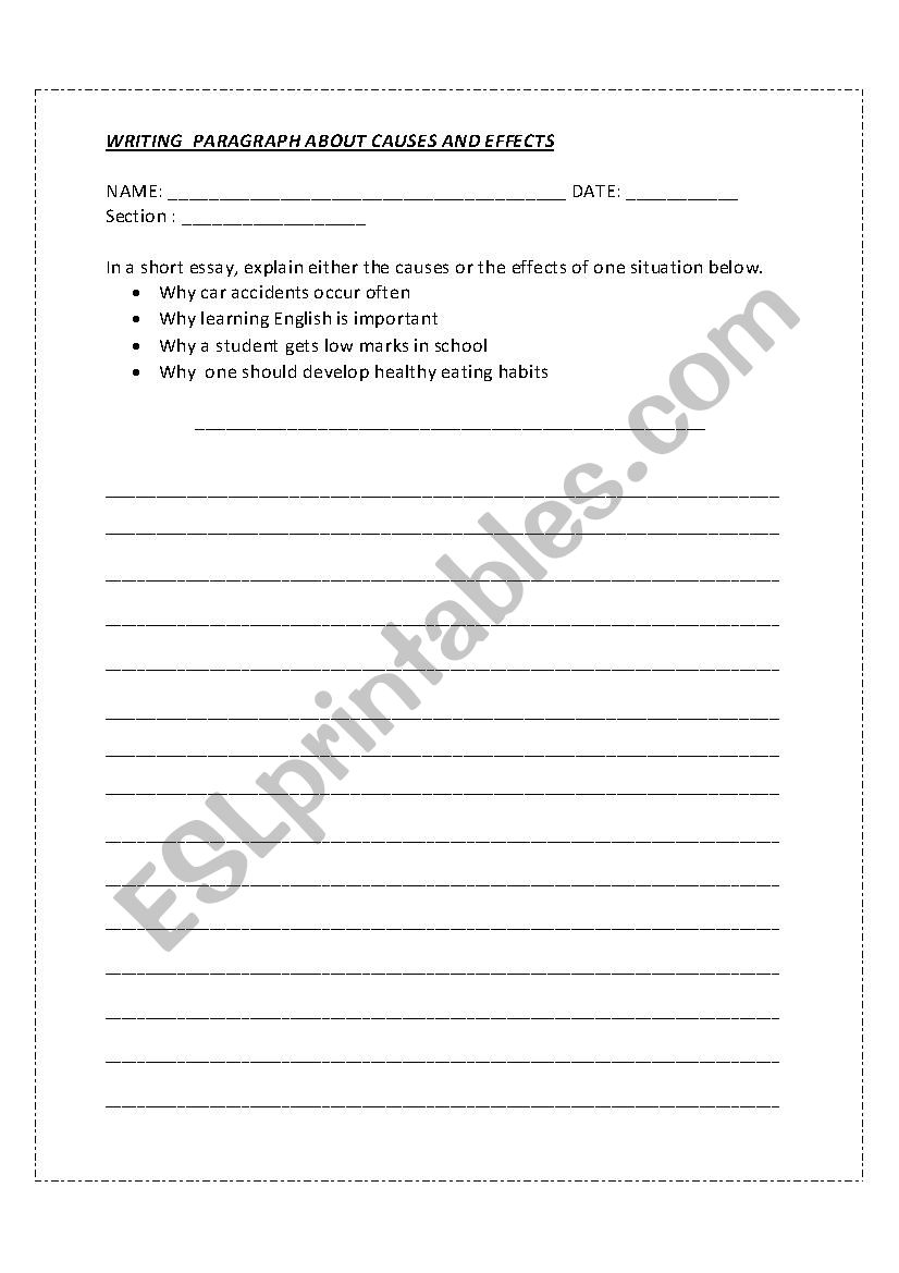 Causes and effects worksheet