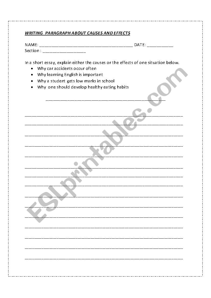 Causes and effects worksheet