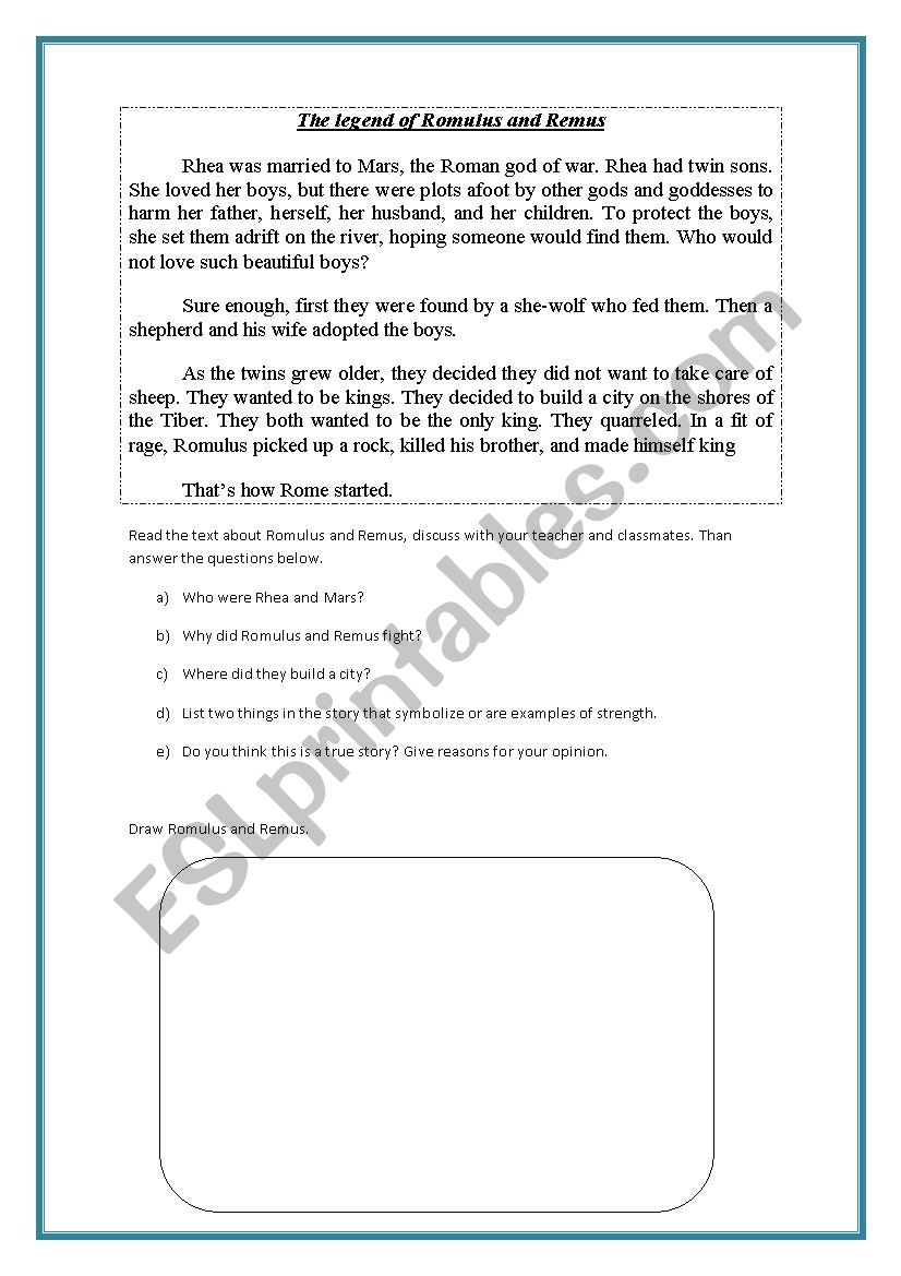 Romulus and Remus worksheet