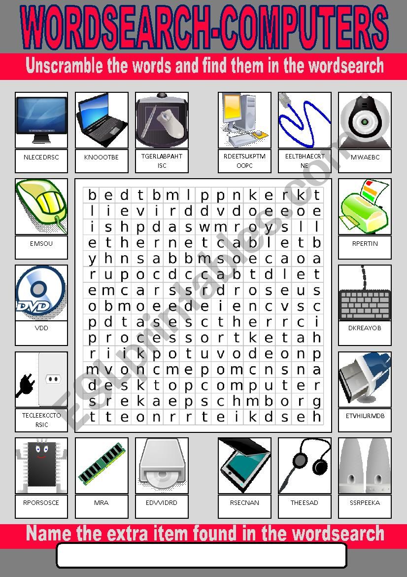 Computer Wordsearch worksheet