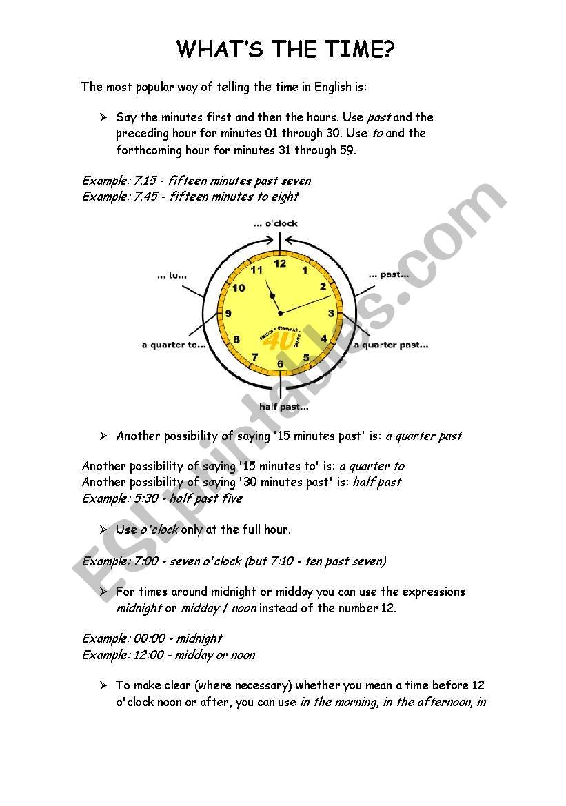 Whats the time?  worksheet