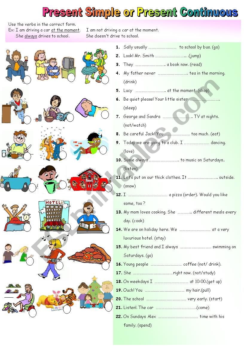 Present simple and present continuous - ESL worksheet by bloodsugar