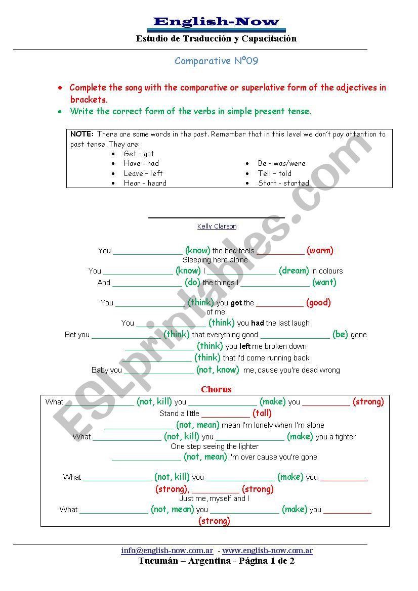 Stronger - KElly Clarson worksheet