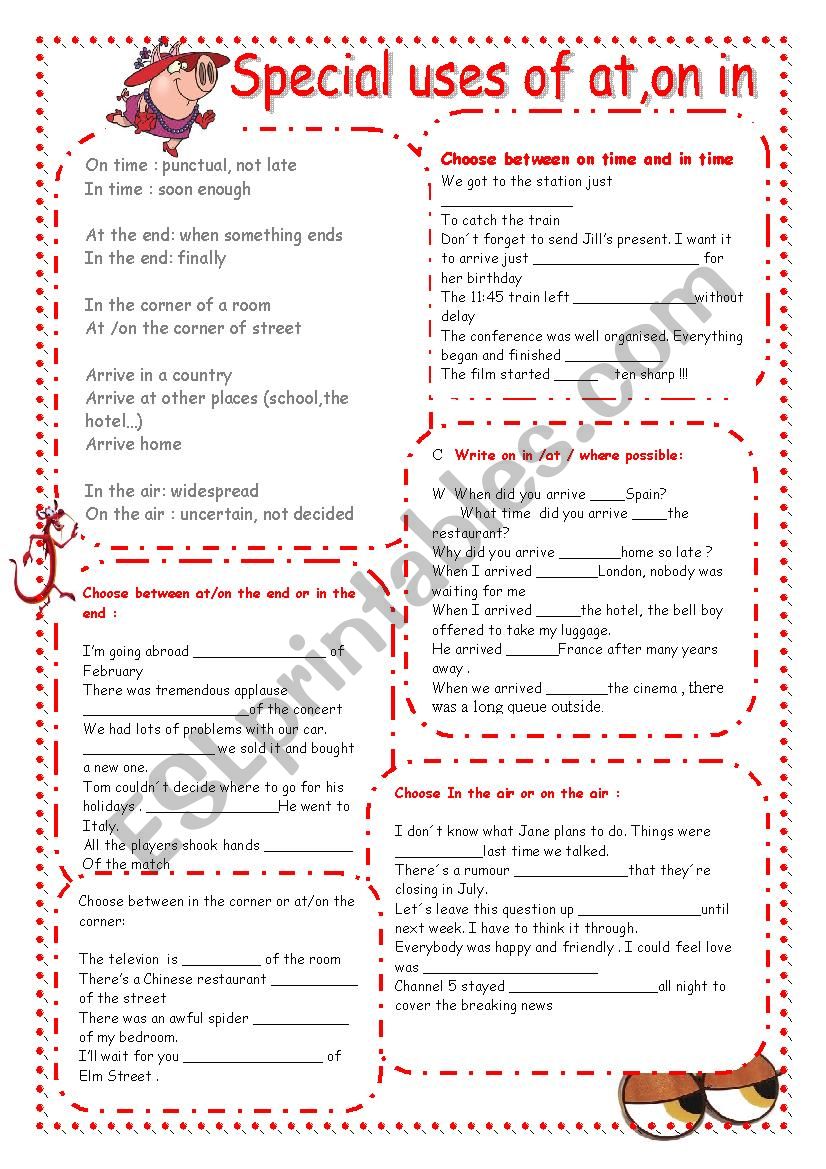 Special uses of at on in worksheet