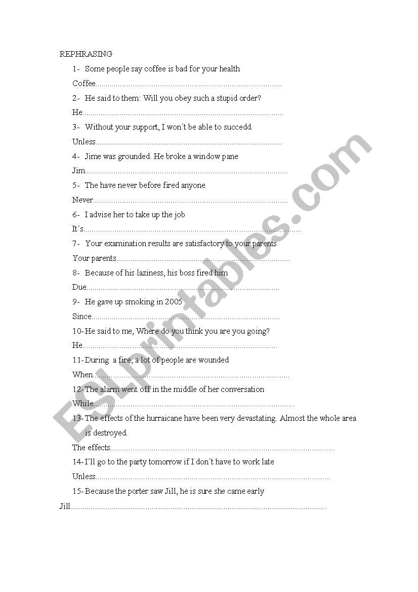REPHRASING worksheet