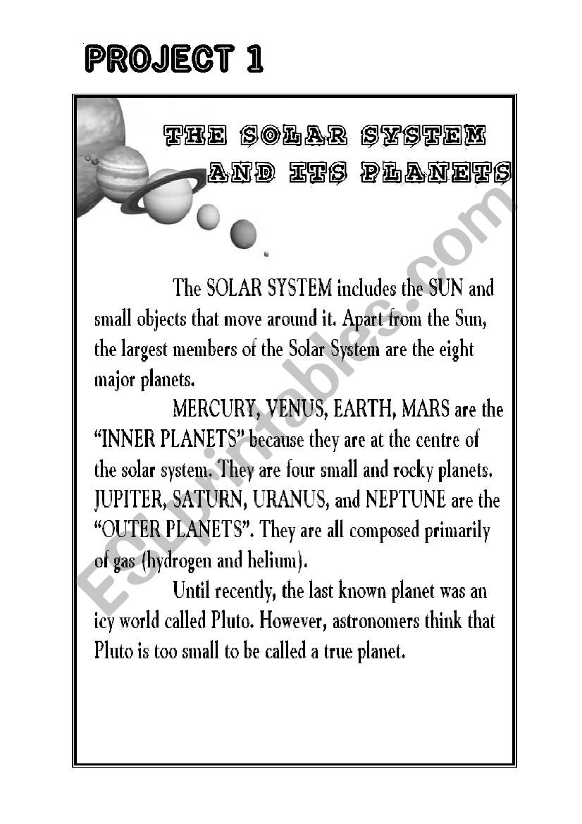 The solar system worksheet