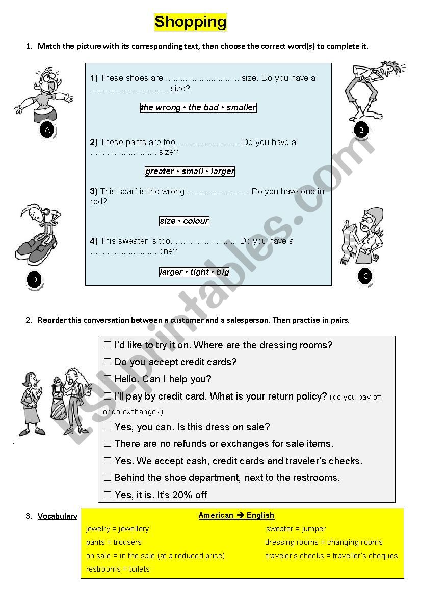 SHOPPING worksheet