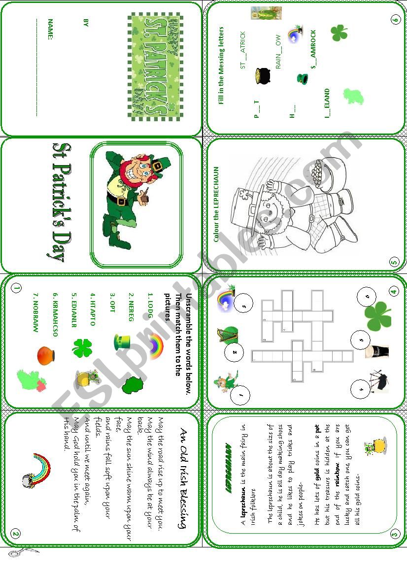 St Patricks Day mini book worksheet