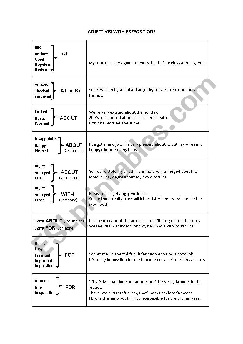 ADJECTIVES WITH PREPOSITIONS worksheet