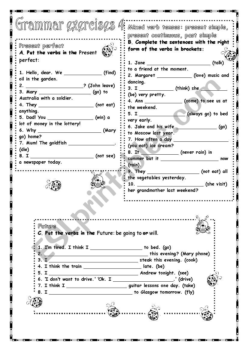 Grammar exercises 4 with KEY worksheet