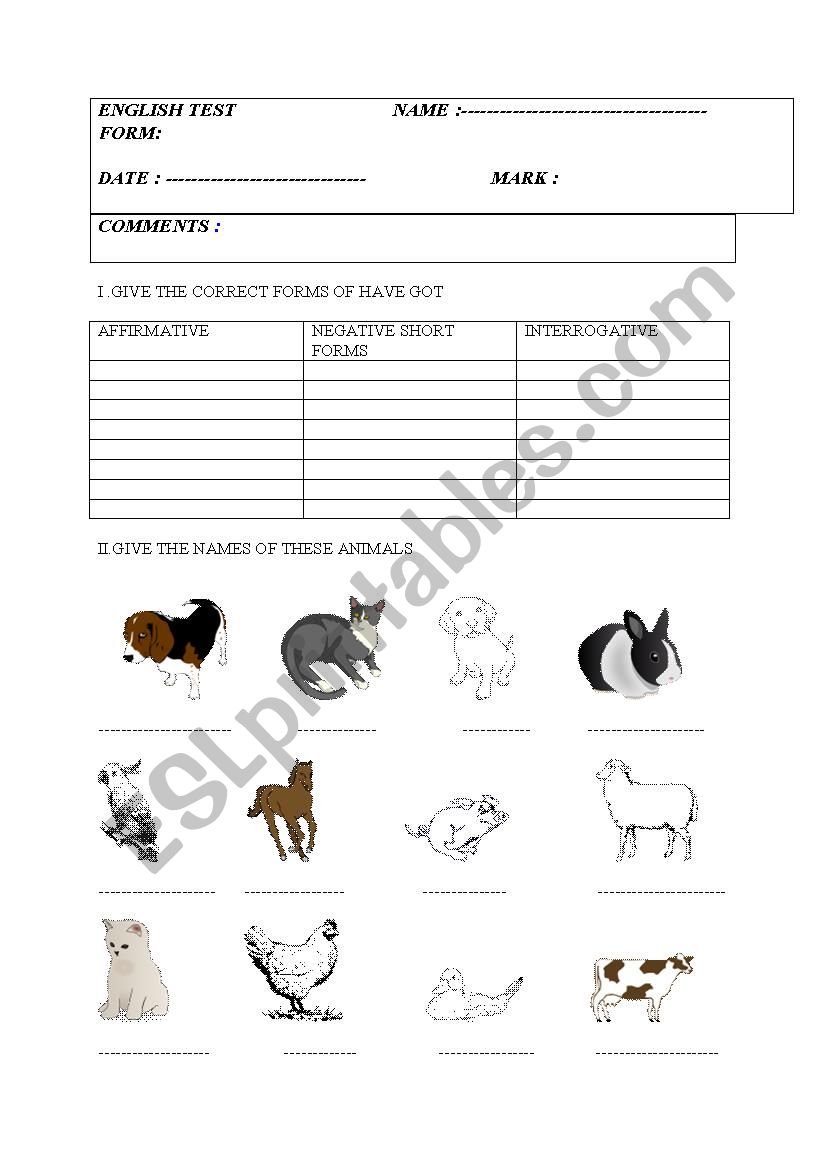 HAVE YOU GOT  ANY PETS worksheet
