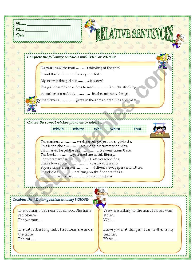 RELATIVE SENTENCES worksheet