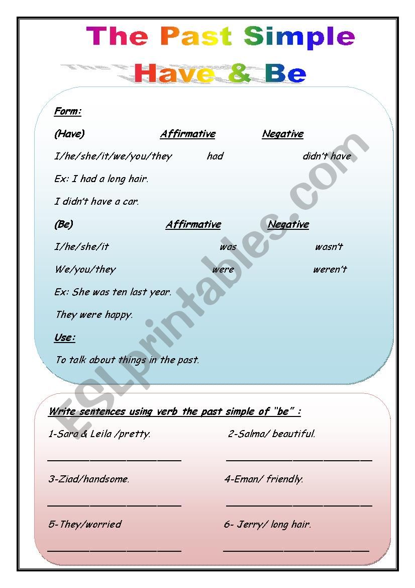 The past of Have & Be worksheet