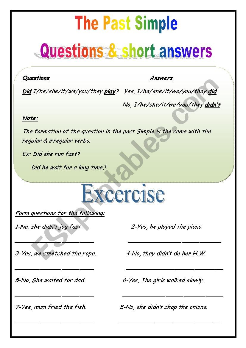 Past Simple questions & short answers