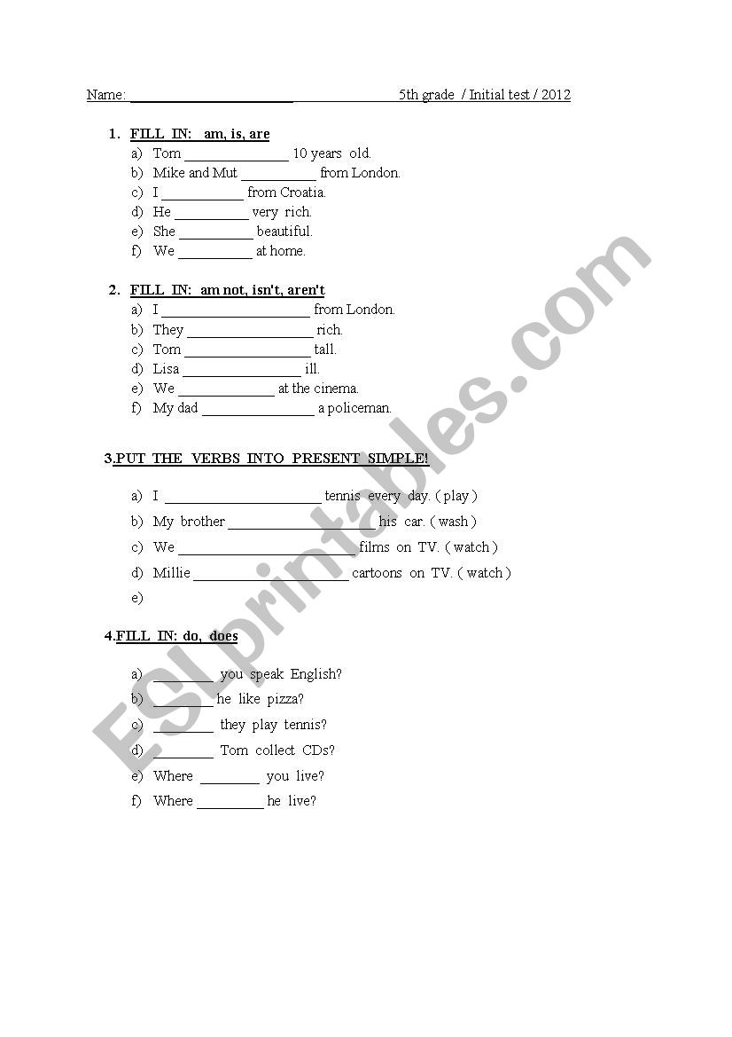 PLACEMENT  TEST  worksheet